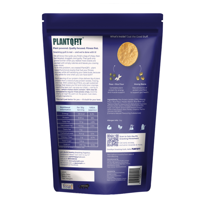 PlantQFit Protein Chips-Garlic Bread | 9g Protein| 126 Kcal| Gluten-Free| Vegan| Low Fat| Healthy Snack - Image 4