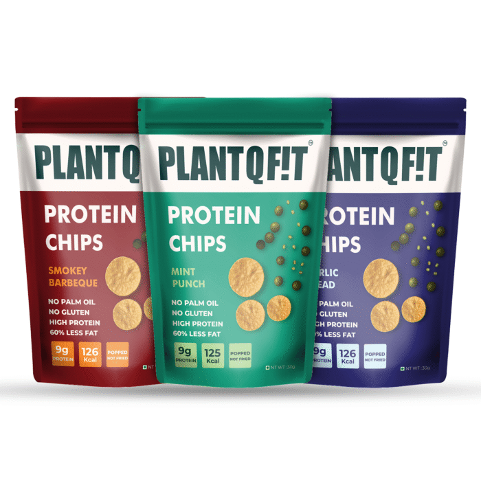 PlantQFit Protein Chips Combo (6 Pack) – Barbeque Smokey, Mint Punch & Garlic Bread | 9g Plant Protein, 60% Less Fat, 125 Kcal - Image 3